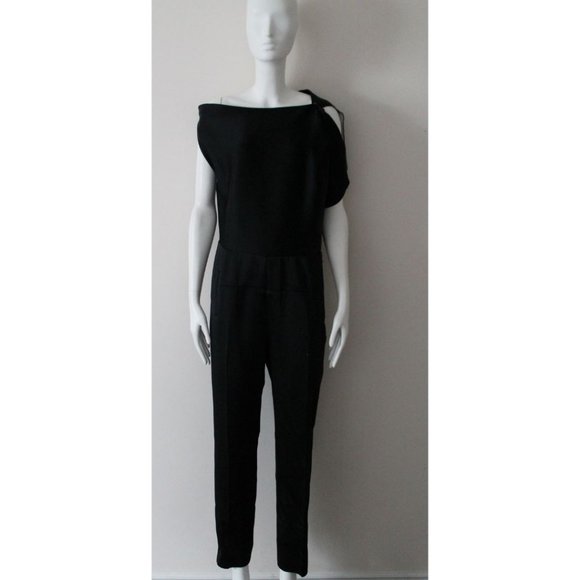 Roland Mouret One-Shoulder Draped Satin Crepe Jumpsuit Size US10 / IT46 Black - Picture 1 of 10